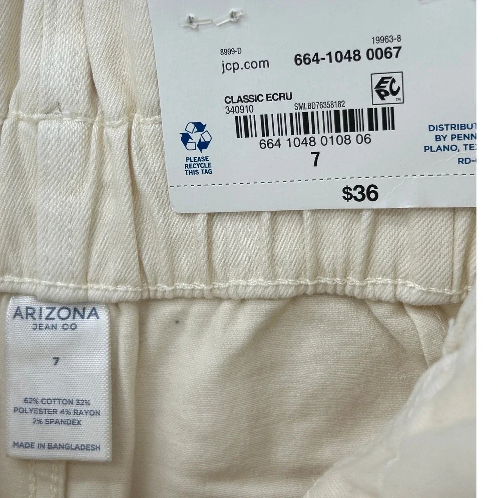 Arizona Jean Co Mom Shorts Womens 7 Classic Ecru High Rise Paperbag Button Fly - Picture 6 of 6